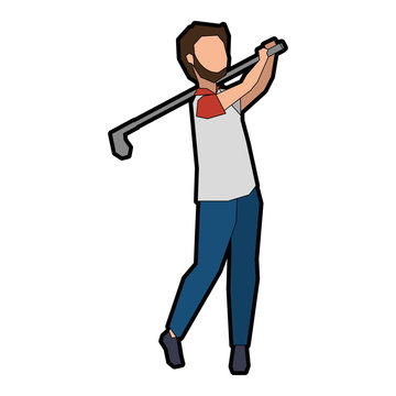 man golfer playing avatar vector illustration design