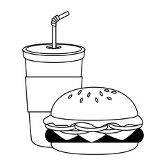 beverage in plasttic cup with burger vector illustration design