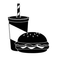 beverage in plasttic cup with burger vector illustration design