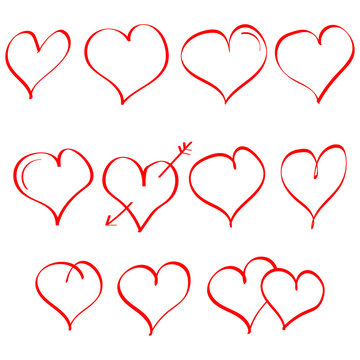 Vector set of hand drawn heart. Symbol of love. Element for Valentines Day design. Isolated on white background.