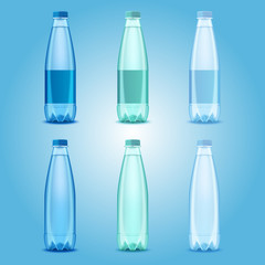 Vector realistic plastic drinking water bottles set