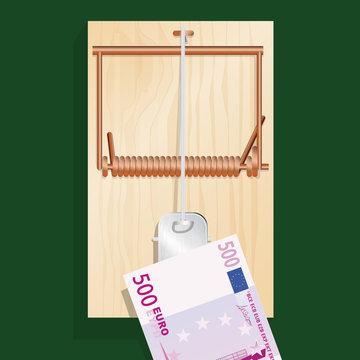 argent - gagner - piège - billet de banque - piège à souris - corruption - concept - 500 euros