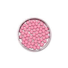 Jar of pink ball blusher isolated on white background