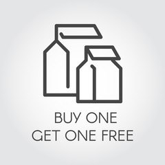 Buy one get one free concept line icon. Abstract package label. Template pictogram for online or offline stores and mobile applications. Promotion, marketing and advertising sign. Vector illustration