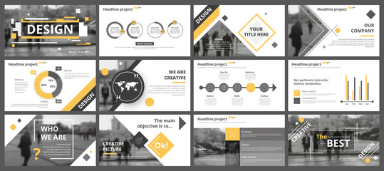 Abstract white, yellow, slides. Brochure cover design. Fancy info banner frame. Creative set of infographic elements. Urban. Title sheet model set. Modern vector. Presentation templates, corporate.