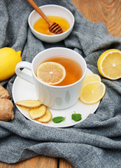 Cup of tea with lemon and ginger