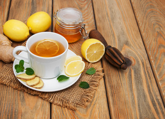 Cup of tea with lemon and ginger