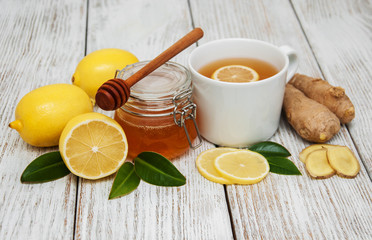 Cup of tea with lemon and ginger