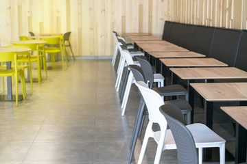 Empty cafe on an early sunny morning