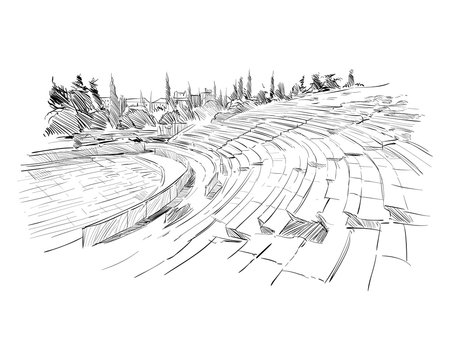 Theater of Dionysus. Athens. Greece. Europe. Hand drawn sketch. Vector illustration.
