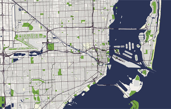 vector map of the city of Miami, USA