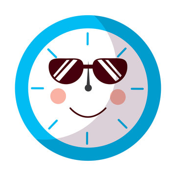 sad clock wth sunglasses  kawaii icon image vector illustration design 