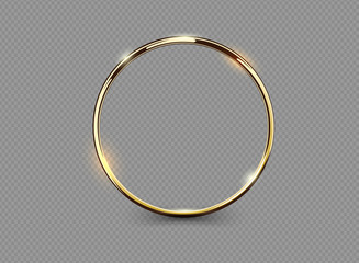 Abstract luxury golden ring on transparent background. Vector light circles spotlight light effect. Gold color round frame. - obrazy, fototapety, plakaty