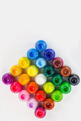  top view of Poster colors in square on white background