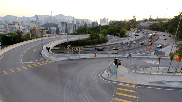 Traffic on multiple lane highway with motion blur in Hong Kong