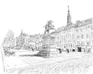 Copenhagen. Denmark. Europe. Hand drawn vector illustration.