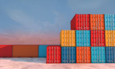 Stack of containers box, Cargo freight ship for import export business - obrazy, fototapety, plakaty