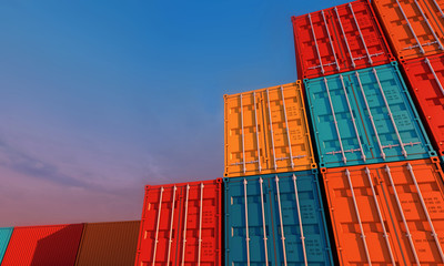 Stack of containers box, Cargo freight ship for import export business