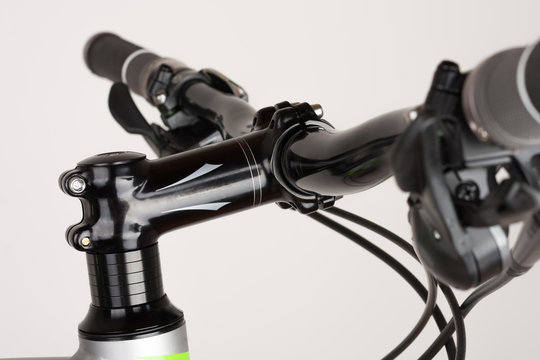 Bike handlebars, close up view, studio photo