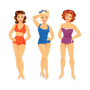 Women in retro swimsuits