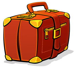 Classic leather brown travel suitcase. Retro. Cartoon style.