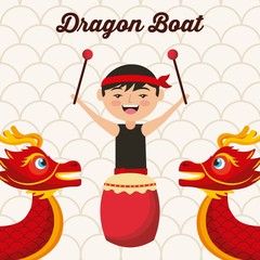 dragon boat festival chinese man drum music traditional vector illustration © Gstudio