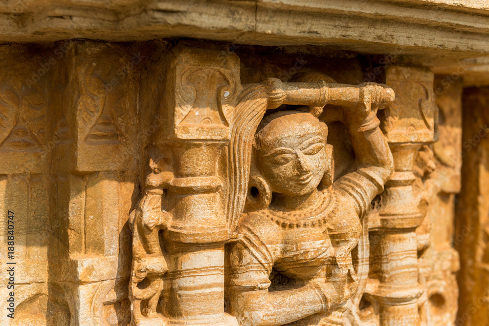 Wall mural relief figure on the walls of Vijaya Stambha Tower in Chittorgarh, Rajasthan