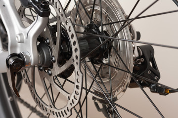 Bike hub of rear wheel, close up view, studio photo