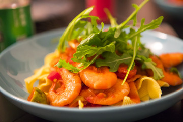 Home cooking, tomato seafood pasta