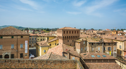 Fototapeta premium Castelvetro di Modena, Italy. View of the city. Castelvetro has a picturesque appearance, with a profile characterized by the emergence of towers and bell towers.