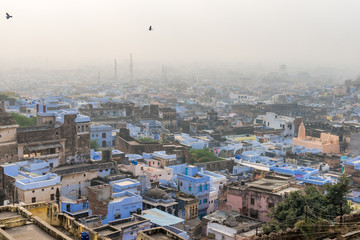 view from rooftop over the blue houses of Bundi, Rajasthan