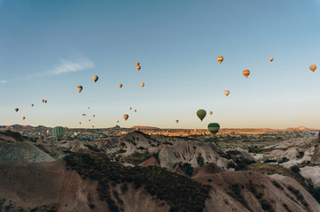 mountain landscape with Hot air balloons, Cappadocia, Turkey