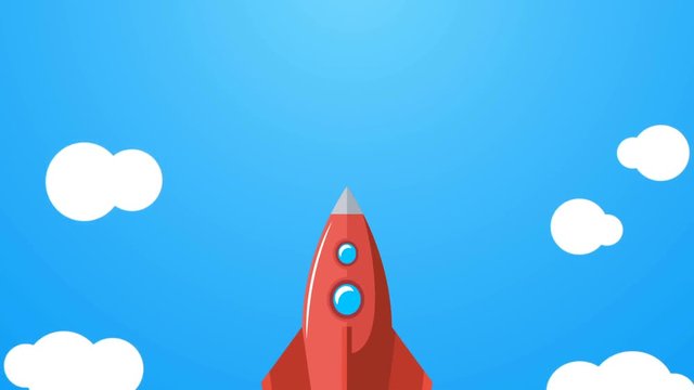 Flat style animation of rocket launch.