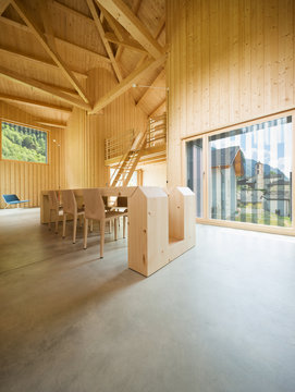 Interior of modern wooden house