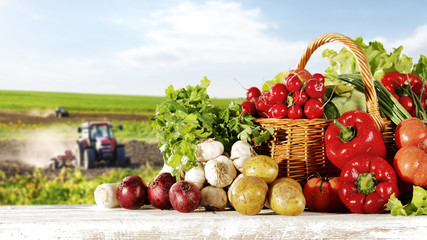 spring vegetables and desk of free space 