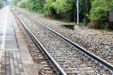 Fototapeta premium Train tracks seen up close