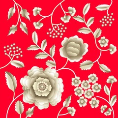 Vector Ancient Oriental folk motif of flowers. Manton shawl, Spanish Manila flamenco decorative embroidery ornament. Traditional handmade embroidery.