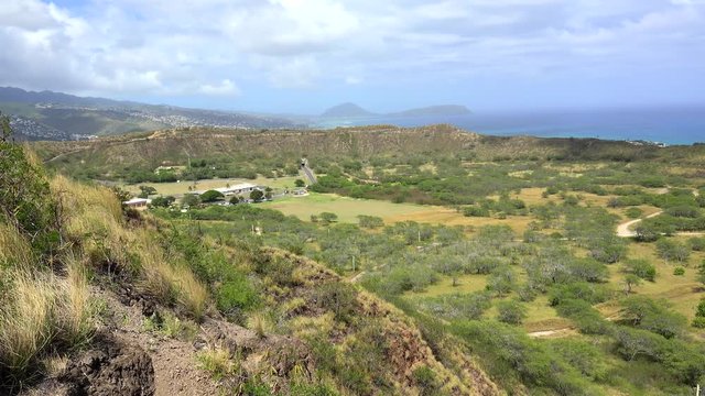 View of the Diamond Head crater from the hiking trail. Honolulu, Oahu, Hawaii, USA