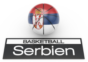 Basketball mit Serbien Flagge, Deutsche Version, 3D-Rendering