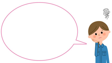 困る作業服の女性　ふきだし