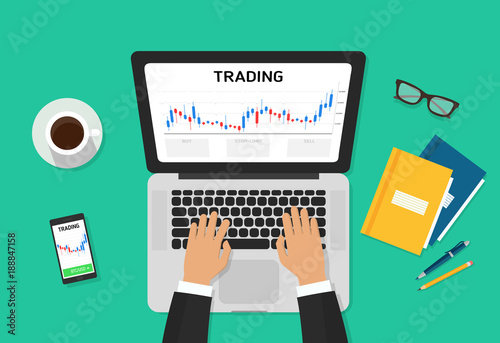 Flat Style Web Banner On Mobile Stock Trading Concept Online - 