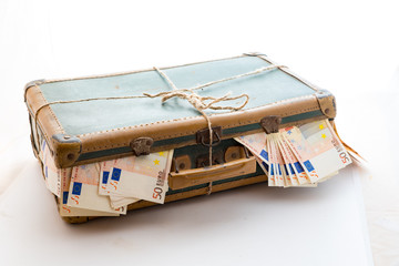 suitcase full of Euro banknotes