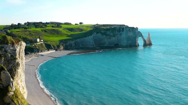 Beach, ocean and cliffs, Etretat, Normandy, France