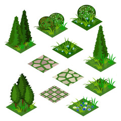 Garden landscape isometric game asset