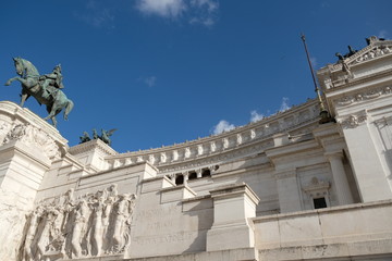 Side view of the Altar of the Fatherland from Piazza Venezia, Rome, Italy, with the equestrian statue representing the Italian King Vittorio Emanuele II