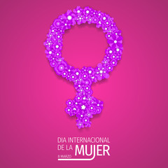 Women day background. 8 march women's day greeting card. Happy Womens Day.  Card for 8 March women's day. Abstract background womens day with spanish qoute 