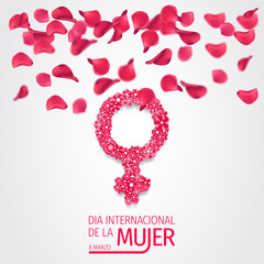Women day background. 8 march women's day greeting card. Happy Womens Day.  Card for 8 March women's day. Abstract background womens day with spanish qoute 