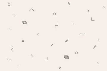 Motif memphis vectoriel avec des figures géométriques en noir et blanc : un carré, une ligne, un cercle, une étoile. Style hipster