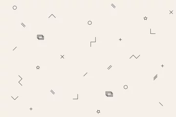Papier peint Style Memphis Motif memphis vectoriel avec des figures géométriques en noir et blanc : un carré, une ligne, un cercle, une étoile. Style hipster