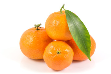 Healthy fruits, Fresh orange fruit with leaf isolated on white background, with a clipping path